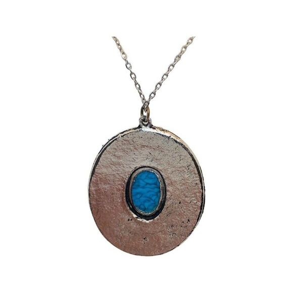 Vintage Women’s Southwestern Simulated Blue Turquoise Silver Tone Necklace 20” - Picture 4 of 7